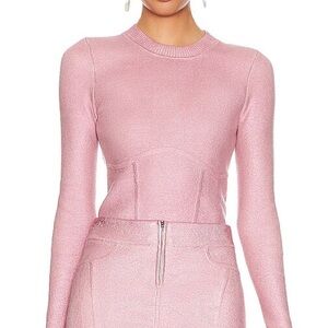 NBD Pink Long-Sleeve Fitted Knit Top